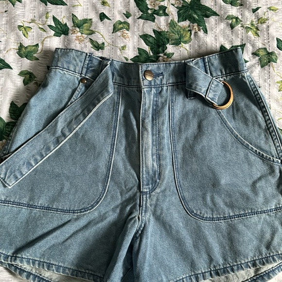WRANGLER x URBAN OUTFITTERS Light Blue Denim High Rise Shorts with Attached Belt - Picture 3 of 7